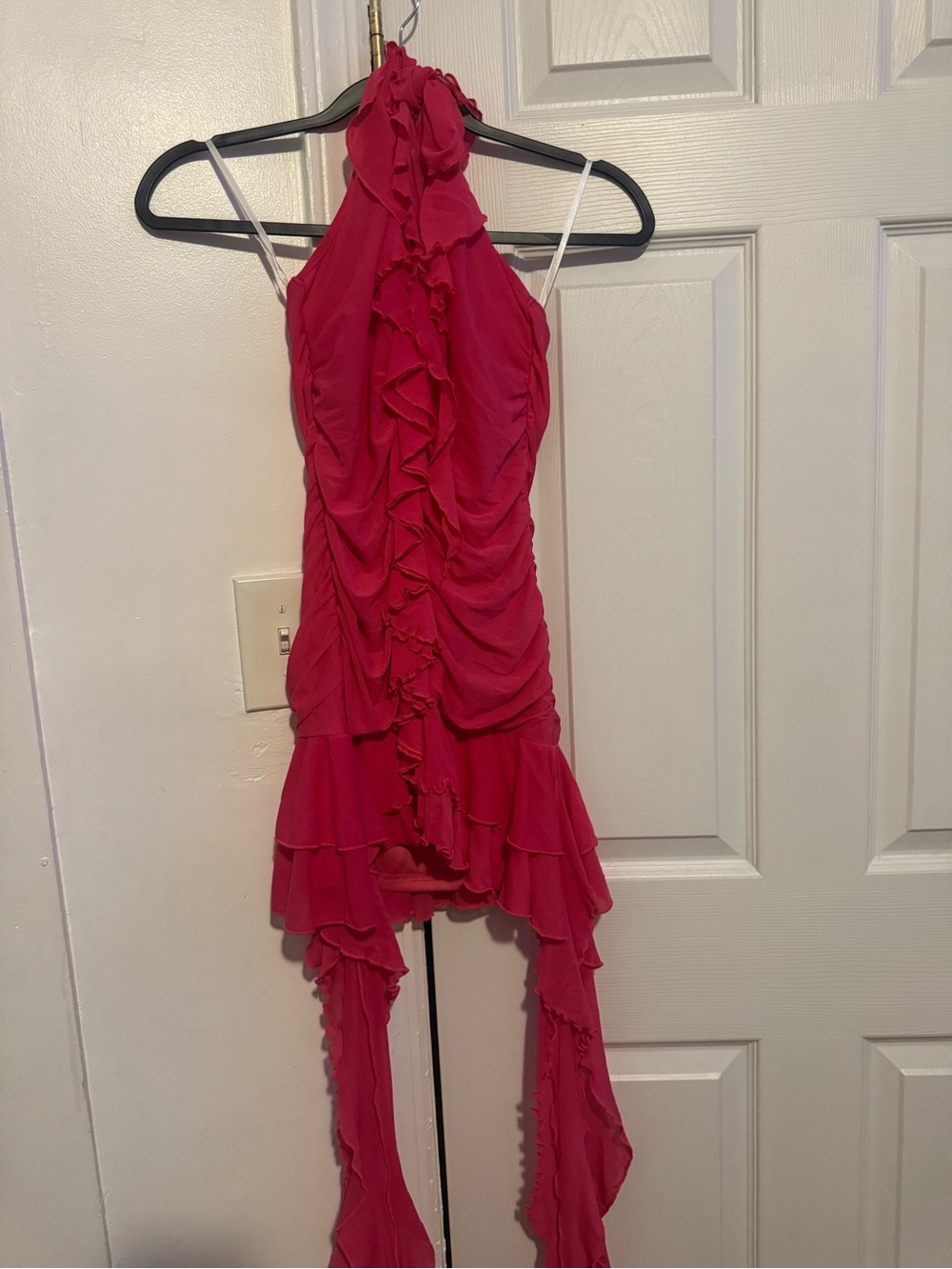 SHEIN Hot Pink Ruffled Halter Mini Dress